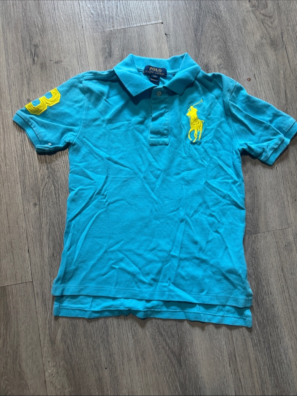 Polo by Ralph Lauren Turquoise Polo with Yellow Pony & Sleeve Patch